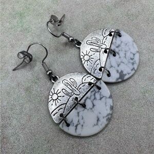 Southwestern Silver & White Howlite Drop Earrings